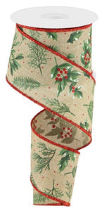 2.5"x10yd Winter Foliage, Light Beige/Sage Green/Red  J46