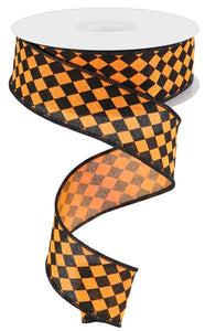 1.5"x10yd Small Harlequin On Royal Burlap, Orange/Black  ***ARRIVING SPRING 2024***