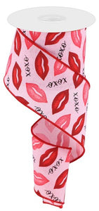 2.5"x10yd Lips XOXO On Royal, Light Pink/Red/Hot Pink/Black  J79