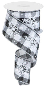 2.5"x10yd Glittered Snowflakes On Check, Black/White/Silver  B23