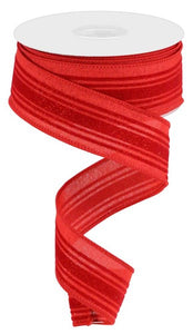 1.5"X10yd Glitter Velvet Diagonal Stripes On Royal Burlap, Red  B102