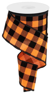 2.5"x10yd Velvet Check Squares On Royal, Orange/Black  B99