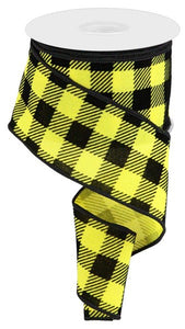 2.5"x10yd Velvet Check Squares On Royal, Sun Yellow/Black  B103