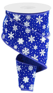 2.5"x10yd Mini Snowflake On Velvet, Royal Blue/White  FF19