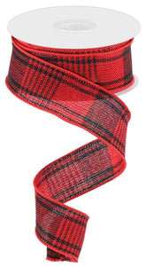 1.5"x10yd Three Stripe Rectangular Plaid Check, Red/Black  B55 B104