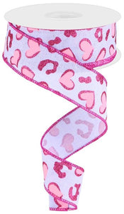 1.5"x10yd Heart Leopard Spots On Royal, Light Lavender/Light Pink/Hot Pink  B102