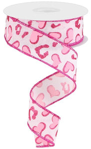 1.5"x10yd Heart Leopard Spots On Royal, Powder Pink/Light Pink/Hot Pink  B102