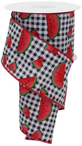 2.5"x10yd Watermelon Slice On Gingham Check, Black/Red/Green  MY11
