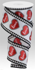 2.5"x10yd Love Glitter Hearts w/Mini Check Edge, White/Red/Black  OC31