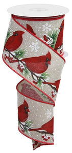 2.5"x10yd Cardinals On Tree Branch w/Snowdrift, Light Natural/Brown/Black/Red/Green  FF43