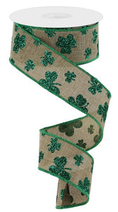 1.5"x10yd Glitter Shamrocks, Light Beige/Kelly Green  FF75