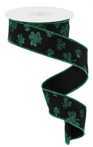 1.5"x10yd Glitter Shamrocks, Black/Kelly Green  MY27