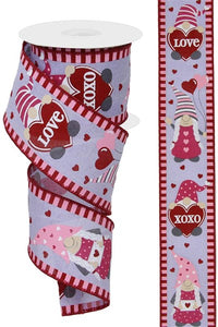 2.5"x10yd Valentine Gnomes On Royal, Lavender/White/Pink/Light Pink/Grey  FF25 OC33