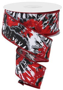 1.5"x10yd Multi Color Tie Dye On Diagonal Weave, White/Red/Black/Grey  MY45
