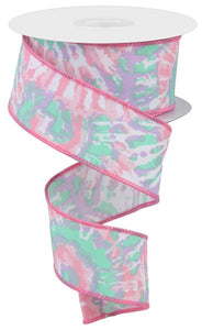 1.5"x10yd Multi Color Tie Dye On Diagonal Weave, White/Pink/Mint/Lavender  MY12