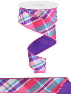 1.5"x10yd Diagonal Plaid w/Fused Back, Hot Pink/Purple/Turquoise  B45