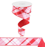 1.5"x10yd Diagonal Plaid w/Fused Back, Light Pink/Red/White  OC25