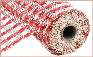 10"X10yd Poly Burlap Check Mesh, Red/White - KRINGLE DESIGNS