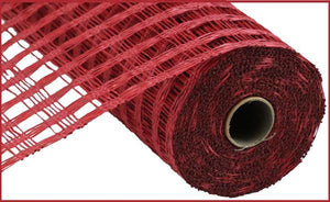 10"X10yd Poly Burlap Check Mesh, Cranberry - KRINGLE DESIGNS