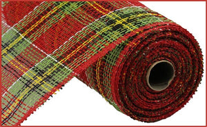 10"x10yd Plaid Poly Burlap Mesh, Red/Lime/Black/Yellow/White  SU36