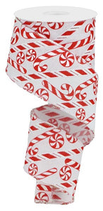 2.5"x10yd Glitter Candy/Candy Cane, White/Red  S30
