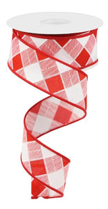 1.5"x10yd Diagonal Check Pattern, Red/White  MY43