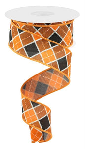 1.5"x10yd Diagonal Check Pattern, Orange/Black/White  MY200