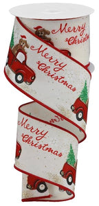 2.5"x10yd Merry Christmas Truck w/Dog, Beige/Red/Green/Black  O46