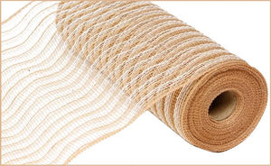 10.5"X10YD Poly Jute Cotton Mesh, Natural/White - KRINGLE DESIGNS