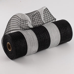 10.5"x10yd Poly/Faux Jute/Cotton Stripe, Black/White  SU35B