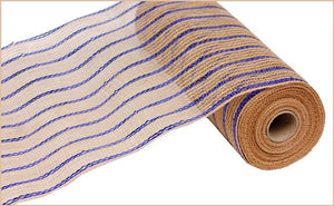 10"x10yd Poly/Jute Metallic Mesh, Royal Blue/Natural SU35B  ***ARRIVING FALL 2024***