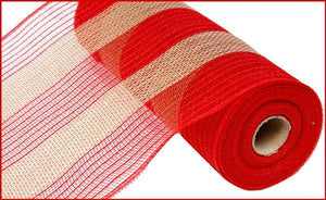 10.5"X10yd Poly/Faux Jute Mesh Wide Stripe, Red/Natural - KRINGLE DESIGNS