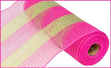 10.5"x10yd Poly/Faux Jute Mesh Wide Stripe, Dark Pink/Fresh Green  SU35B