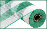10.5"x10yd Poly/Faux Jute/PP Wide Stripe, White/Emerald Green  SU35