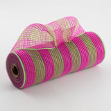 10.5"x10yd Faux Jute/Poly Mesh Small Stripe, Hot Pink/Fresh Green  SU35