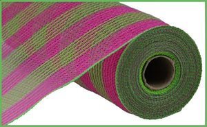 10.5"x10yd Faux Jute/Poly Mesh Small Stripe, Hot Pink/Fresh Green  SU35