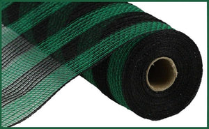 10.5"x10yd Faux Jute/Poly Mesh Small Stripe, Black/Emerald Green  SU35