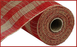 10.5"x10yd Poly/Faux Jute Small Check Mesh, Red/Natural  1SU35