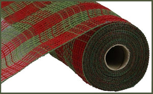 10.5"x10yd Poly/Faux Jute Small Check Mesh, Red/Moss Green  SU35
