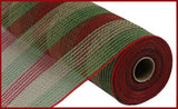 10.5"x10yd Faux Jute/Poly Mesh Thin Stripe, Moss/Red/Natural  SU35
