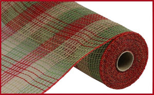 10.5"x10yd Poly/Faux Jute Small Check Mesh, Moss/Red/Natural  SU35