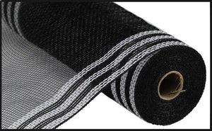 10.5"x10yd Poly/Faux Jute Border Stripe Mesh, Black/White  SU35