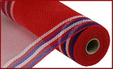 10.5"x10yd Poly/Faux Jute Border Stripe Mesh, Red/White/Blue on Red  SU35