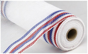 10.5"x10yd Poly/Faux Jute Border Stripe Mesh, Red/White/Blue On White  SU35