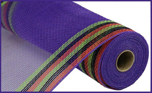 10.5"x10yd Poly/Faux Jute Border Stripe Mesh, Purple/Orange/Black/Fresh Green  SU35