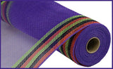 10.5"x10yd Poly/Faux Jute Border Stripe Mesh, Purple/Orange/Black/Fresh Green  SU35