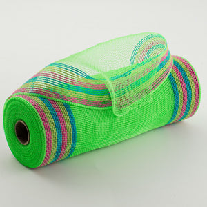 10.5"x10yd Poly/Faux Jute Border Stripe Mesh, Lime/Hot Pink/Fresh Green/Turquoise  SU35 ***ARRIVING FALL 2023***