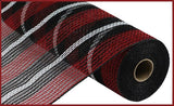 10.5"x10yd Poly/Faux Jute Stripe Mesh, Red/Black/White  SU35
