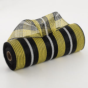10.5"x10yd Poly/Faux Jute Border Stripe Mesh, Yellow/Black/White  SU35