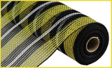 10.5"x10yd Poly/Faux Jute Border Stripe Mesh, Yellow/Black/White  SU35